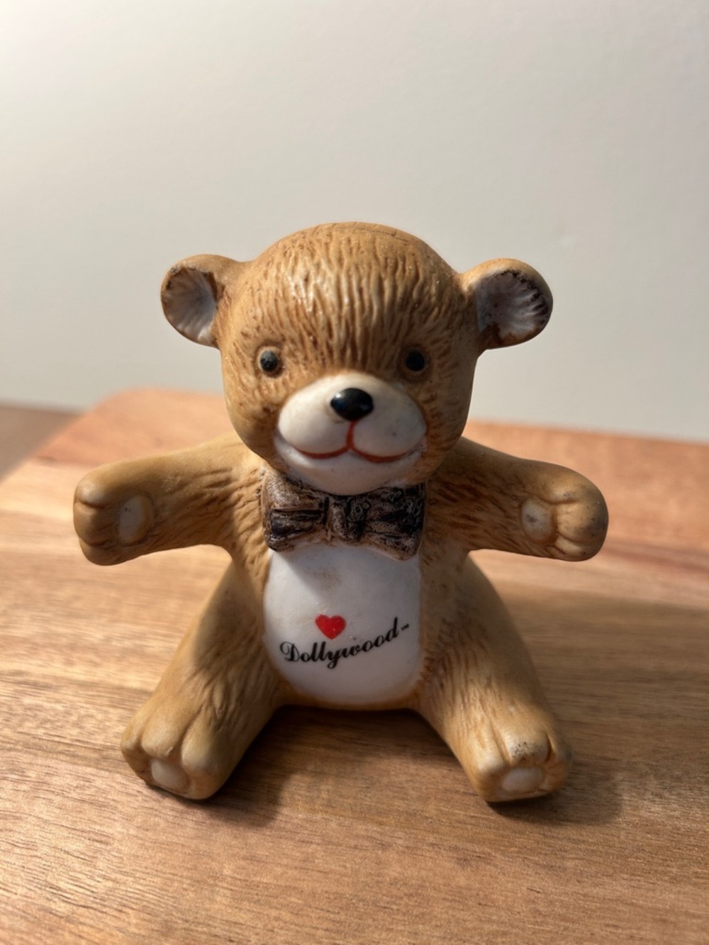 Dollywood Tan Bear Figurine with Bow Tie